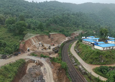 Aerial View of Kottavalasa–Kirandul Railway Track and Tunnel Construction, Andhra Pradesh