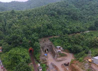 Aerial View of Kottavalasa–Kirandul Railway Track and Tunnel Construction, Andhra Pradesh