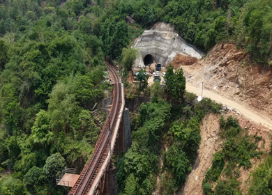 Aerial View of Kottavalasa–Kirandul Railway Track and Tunnel Construction, Andhra Pradesh