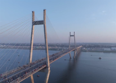 Aerial View of New Yamuna Bridge (Naini Bridge) During Maha Kumbh Mela 2025 Prayagraj