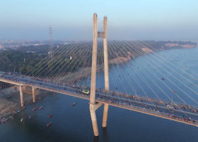 Aerial View of New Yamuna Bridge (Naini Bridge) During Maha Kumbh Mela 2025 Prayagraj