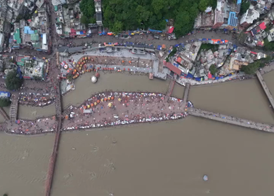 Aerial drone shot of Haridwar city in Uttarakhand India