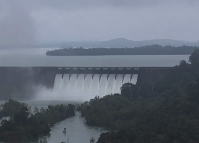 Aerial drone shot of Linganamakki Dam in Karnataka India