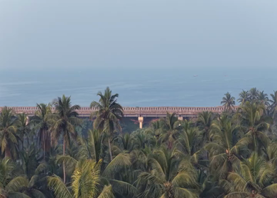 Aerial drone shot of Maravanthe Beach Road in Karnataka India
