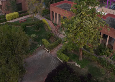 Aerial drone shot of an Indian bride posing gracefully during her wedding ceremony in India