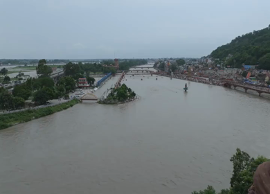 Aerial drone shot of giant Lord Shiva statue in Haridwar India