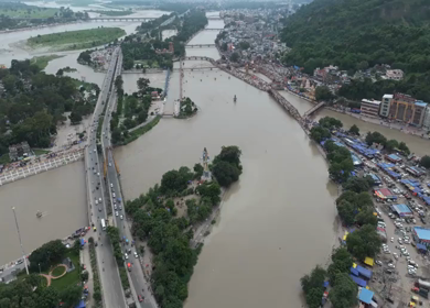 Aerial drone shot of giant Lord Shiva statue in Haridwar India