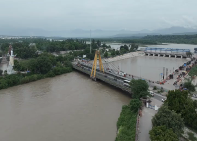 Aerial drone shot of giant Lord Shiva statue in Haridwar India