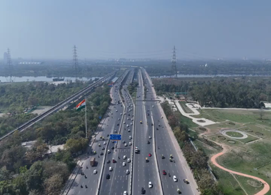 Aerial drone view of NH 24 highway in Delhi India