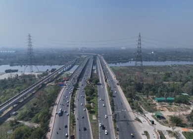 Aerial drone view of NH 24 highway in Delhi India