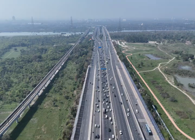 Aerial drone view of NH 24 highway in Delhi India