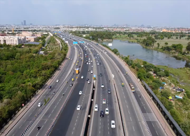 Aerial drone view of NH 24 highway in Delhi India