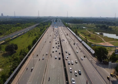 Aerial drone view of NH 24 highway in Delhi India