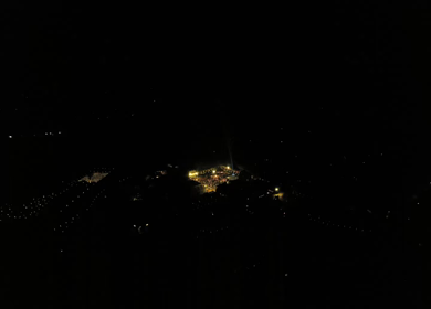 Aerial night drone view of a Big Fat Indian Wedding Venue Decoration in India