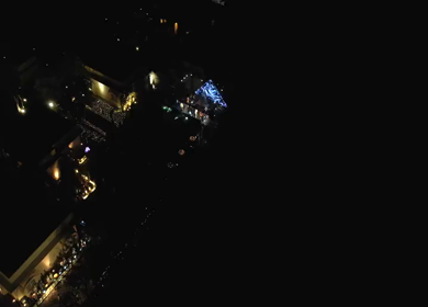Aerial night shot of a live concert performance at a Big Fat Indian wedding in India
