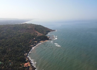An Aerial shot of Anjuna Beach at Goa in India