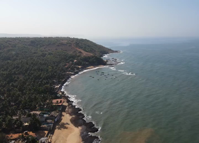 An Aerial shot of Anjuna Beach at Goa in India