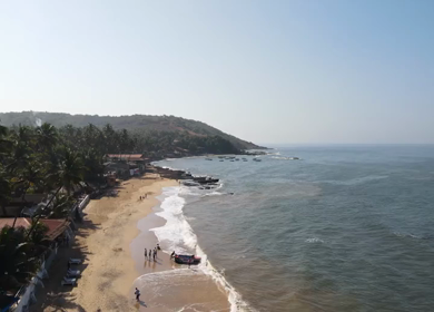 An Aerial shot of Anjuna Beach at Goa in India