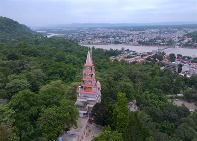 Aerial shot of Bhuteshwar Temple in Rishikesh India