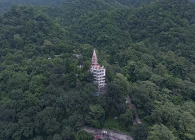 Aerial shot of Bhuteshwar Temple in Rishikesh India