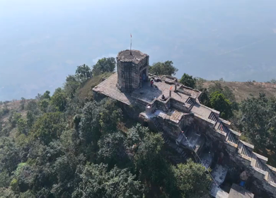 Aerial shot of Chaurasan Mandir temple in Rohtas Bihar India