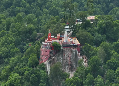 Aerial drone shot of Mansa Devi Temple in Haridwar India