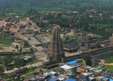 Aerial drone shot of Virupaksha Temple in Hampi Karnataka India