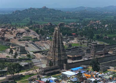 Aerial drone shot of Virupaksha Temple in Hampi Karnataka India