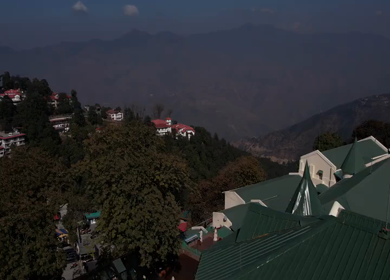 Aerial shot of an Indian couple during a pre-wedding shoot in the hills of Mussoorie, Uttarakhand