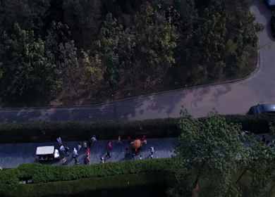 Aerial shot of an Indian couple during a pre-wedding shoot in the hills of Mussoorie, Uttarakhand
