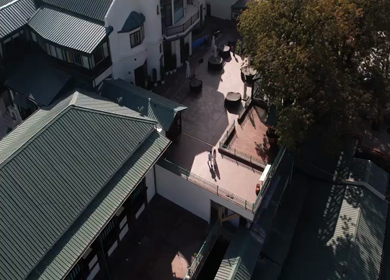 Aerial shot of an Indian couple during a pre-wedding shoot in the hills of Mussoorie, Uttarakhand