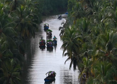 Aerial drone shot of backwaters in Honnavar Karnataka India