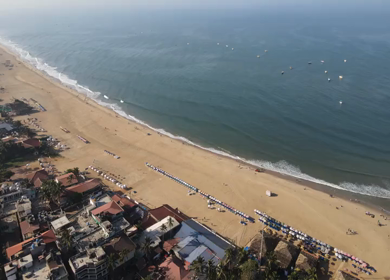 An Aerial shot of Baga Beach at Goa, India