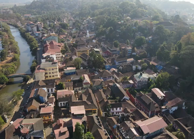 An Aerial shot of Fontainhas in Panjim at Goa, India