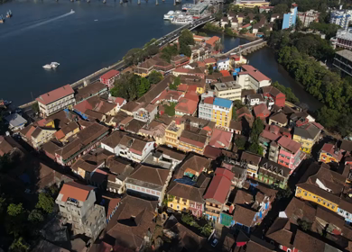 An Aerial shot of Fontainhas in Panjim at Goa, India