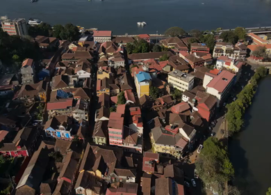 An Aerial shot of Fontainhas in Panjim at Goa, India