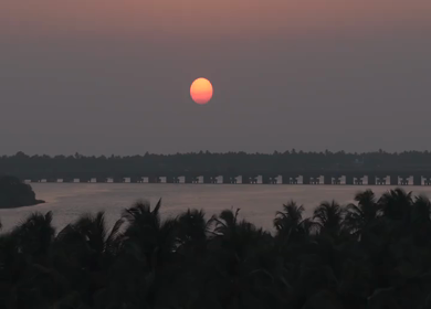 Aerial drone shot of sunset over river in Honnavar Karnataka India