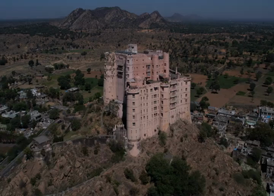 Aerial view of Alila Fort Bishangarh, a restored heritage palace hotel in Rajasthan, India