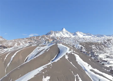 Aerial view of Buddha statue at Langza village in Spiti Valley Himachal Pradesh India