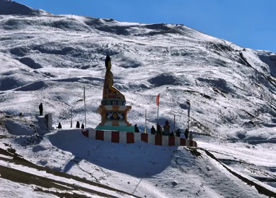 Aerial view of Buddha statue at Langza village in Spiti Valley Himachal Pradesh India