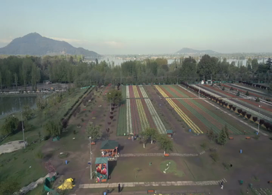 Aerial view of Indira Gandhi Memorial Tulip Garden in Srinagar Kashmir India