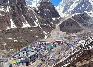 Aerial view of Kedarnath Temple in Uttarakhand India