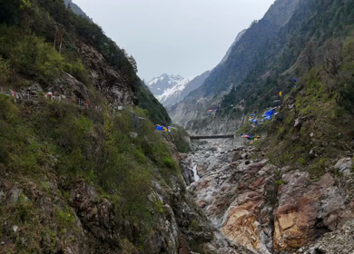Aerial drone view of Kedarnath trek route in Uttarakhand India