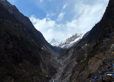 Aerial drone view of Kedarnath trek route in Uttarakhand India