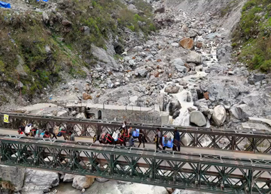 Aerial drone view of Kedarnath trek route in Uttarakhand India