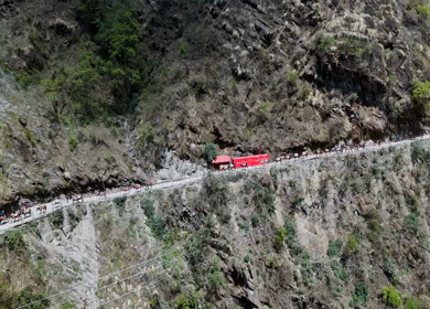 Aerial drone view of Kedarnath trek route in Uttarakhand India