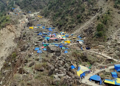 Aerial drone view of Kedarnath trek route in Uttarakhand India