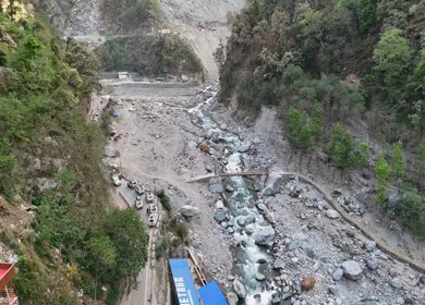 Aerial drone view of Kedarnath trek route in Uttarakhand India