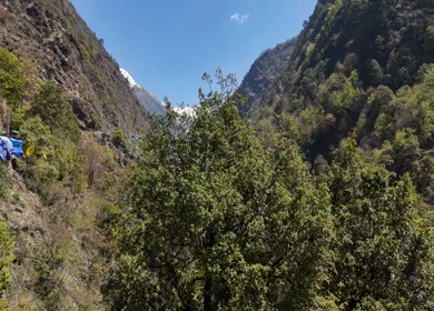 Aerial drone view of Kedarnath trek route in Uttarakhand India