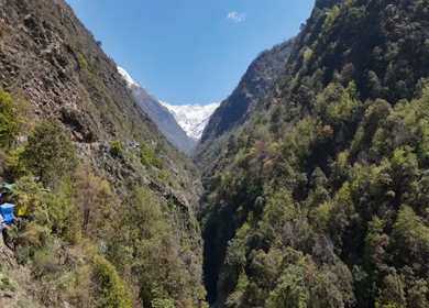 Aerial drone view of Kedarnath trek route in Uttarakhand India